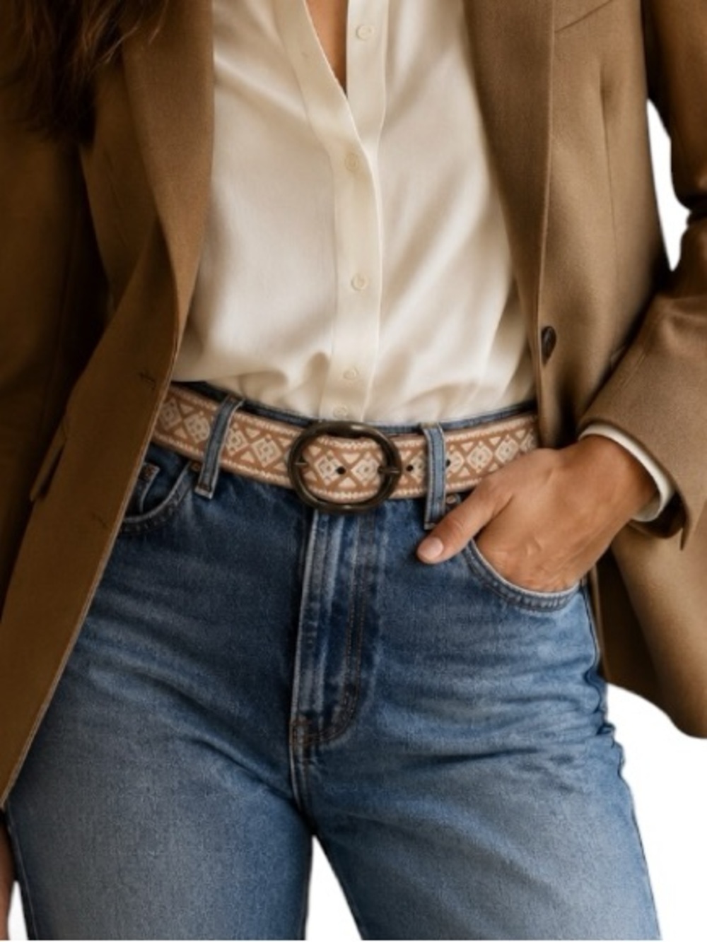 Lucky Brand Embossed Leather Belt Womens M Antique Brass Buckle Western 1.5”
